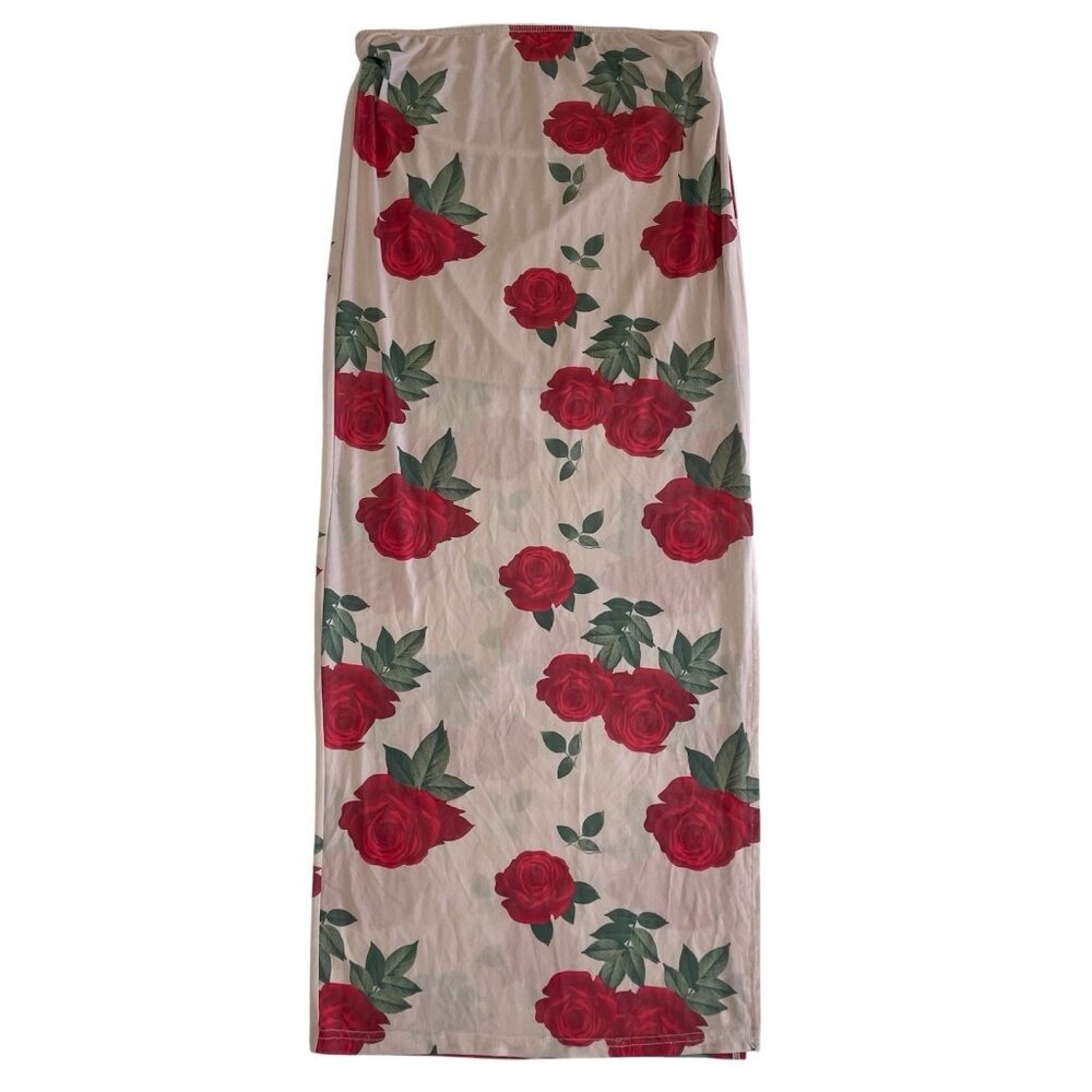 Justify Womens Y2K Floral Chiffon Midi Skirt L Cottagecore Romantic Boho Neutral